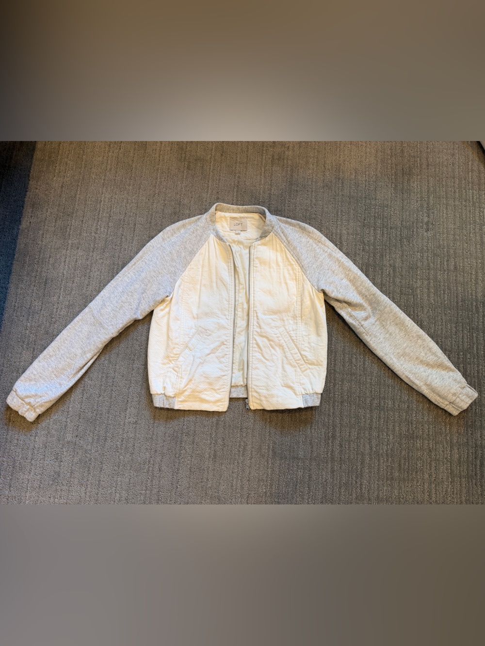 LOFT Cream and Light Gray Casual Jacket